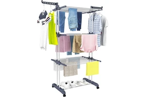 Hot Sale Stainless Steel Space-Saving Laundry Rack Foldable Cloth Drying Stand Folding Family Clothes Drying Rack