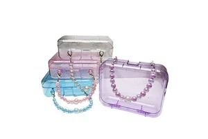Kids DIY Plastic Handbag Bags with Beading Chain Cosmetic square Jewelry Storage Box Desktop Boxes for Earrings Rings Storage