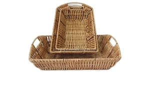 XH Set of 3 Handwoven Decorative Organizer Durable Wicker Polyrattan Food Grade Plastic Rattan Trays Food Storage Basket