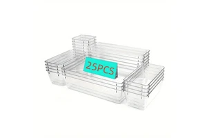 25pcs Multifunctional clear Drawer Organizers Set Plastic Storage Box Storage Bins Kitchen Stackable Drawer Organizer