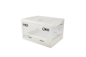 Wholesale Side Open Door Stackable Household Transparent Large Capacity Clothes Plastic Folding Storage Box with Wheel
