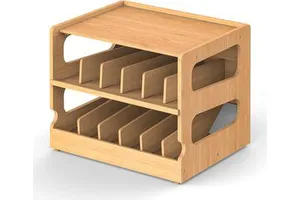 Modern Double Tier Classic Bamboo Standing Non-Folding Pantry Storage Organizer Rectangle Kitchen Gadget Multifunction Stackable
