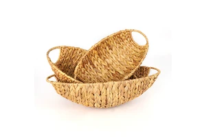 Set of 3 Multifunction Eco-friendly Jute Storage Baskets Handwoven Water Hyacinth Fruit Woven Display Baskets