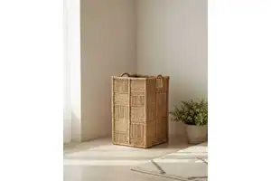 Decorative Rattan Wicker Storage Basket with Handles Durable Laundry& Clothing Organizer for Home