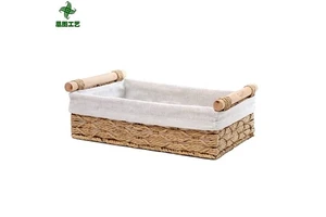 Handmade Multi-Functional Paper String Straw Woven Rattan Picnic Storage Baskets With Handle Bathroom Living Room Organizer