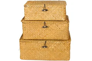 Hot Selling Large Woven Rattan Storage Bins High Quality Natural Seagrass Storage Baskets Lid Wholesale Cheap Wicker Storage