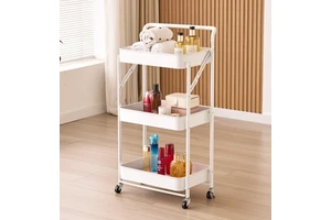 Wholesale Home Storage Rack Metal Folding Storage Shelf with Wheels Stacking Storage Holder for Home Use