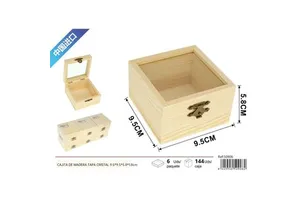 Wooden Decorative Storage Box with Glass Lid 9.5x9.5x5.8x1.8cm for Home Organization