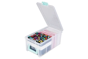 29662 Art&craft Organizer Marker Plastic Storage Case with Removable Dividers Hold 72pcs Markers and 5"x7" Cards & Envelopes
