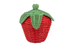 Strawberry Wicker Basket Kids Toy Play Pretend Toy Handmade Rattan Storage Container for Imaginative Children Room Decor Fun