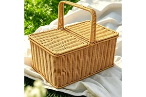 Nordic Handmade Natural Woven Bread Basket Folding Rectangle Rattan Basket For Kitchen Storage Bakery Display OEM Supplier