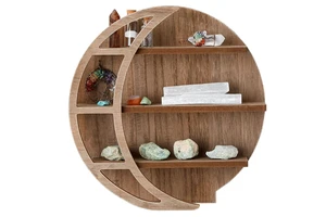 Rustic Home Decor Wooden Crescent Moon Organizer Solid Wood Storage Organizer for Livingroom