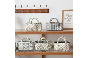 1 Pc Wholesale Floral Cotton Handheld Basket Flower Snack Picnic Storage Box Household Sundries Storage Organizer Basket
