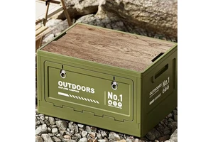 Double Front and Rear Doors Grid-pattern Wood Grain Cover Large Capacity Outdoor Foldable Storage Box Meet Daily Outdoor Usage