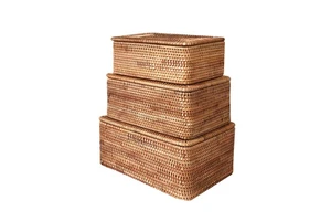 Custom Environmentally Friendly Handmade Rattan Wicker Rattan Storage Basket with Lid Handle Basket