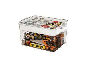 Home Garage Small Spaces Aesthetic Custom Stackable Clear Plastic Heavy Duty Latching Lid Storage Box Organizer Bin