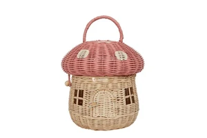 Woven Wicker Rattan Mushroom Storage Basket, Handmade Kid Basket Decor for Outdoor and Photography Prop Viettimecraft Wholesale