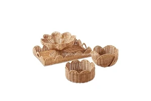 Eco Friendly Set Wicker Scalloped Storage Basket, Laundry Basket Made From Rattan Vietnam Best Price