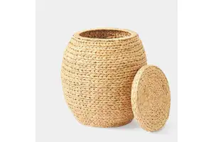 Wholesale Eco-Friendly Handwoven Circle Water Hyacinth Customizable Storage Baskets Laundry Basket From Vietnam Handicraft