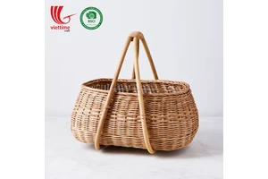 Sustainable Wicker Rattan Shopping Basket with Handle Handmade in Vietnam for Kitchen Use