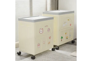 PP Plastic Storage Box with Lid & Wheels Foldable Eco-Friendly Over 35L Capacity for Kitchen Drawer Organizer Home