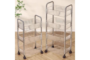3/4-Tier Floor-Standing Non-Folding Rolling Multifunctional Storage Rack Metal Modern Sustainable Movable Sundries Snack Storage