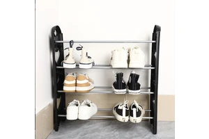 Durable Plastic Shoe Rack 4-Layer Metal Pole Shoe Organizer Lightweight Space Saving Shoe Shelf