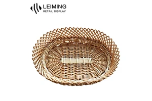 36x27x8cm Natural Rattan Woven Basket with Serrated Edge for Supermarket Bakery Bread Fruit Display Tray Handmade Wicker Bowl