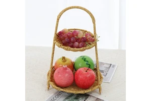 Factory Wholesale Large Double-layer Three-Layer Rattan Wicker Tray Hand-Weaved Storage Basket for Home Restaurant for Bathroom