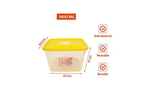 1600ML Square PP Plastic Eco-Friendly BPA Free Transparent Stackable Reusable Food Container Storage Box Lid for Kitchen