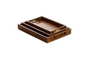 Set Of 3 Coffee Table Serving Trays Vintage Acacia Wood Multifunction Storage For Living Room & Kitchen Breakfast Party Ottoman