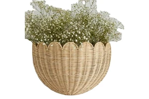Handmade PP Woven European Style Sunflower Shape Wall-Mounted Storage Basket with Handle for Home Decor