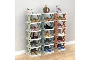 X Shape Stackable Shoe Storage Shelves Organizer DIY Plastic Shoe Display Cabinet Save Space Organizer Living Room Shoes Storage