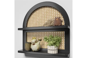Durable Carved Rattan Wall Shelf Natural Polish Customizable Color Minimalist Detachable Design Large Capacity Storage Wardrobe