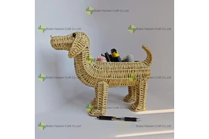 Customized Puppy Shaped Ornament Bamboo Rattan Hand-Woven Animal Storage Desktop Home Elegant Decorative Storage Decoration