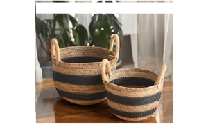 Sea Grass Woven Eco-Friendly Rattan Banana & Cotton Rope Foldable Handmade Hanging Storage Basket for Toy and Planter Use