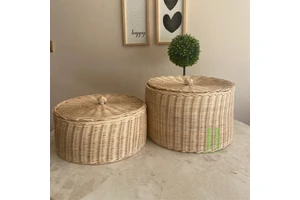 Convenient Round Rattan Basket Eco Friendly Wicker Storage Basket for Food Storage OEM Packaging in Vietnam