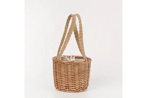 Small Mini Beach Bag Ladies Fashionable Wicker Woven Bucket Drawstring Closure No Handles Gift