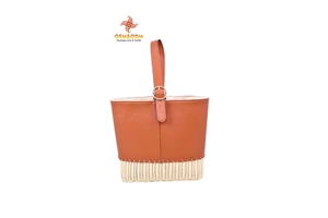 H&T 2025 OEM Leather Rattan Bag Bread Flower Picnic Handmade Woven Custom Straw Wicker Rattan Storage Basket