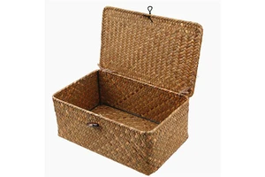 Bathroom Storage Basket With Lids Vine Woven Handmade Hand-Knitted Wicker Baskets Banana Leaf Toy Fabric Small Size Rattan