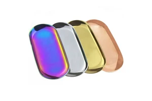 7-Inch Modern Stainless Steel Storage Tray Oval Shape Jewelry Cosmetics Dim Sum Cake Household Sundries Desktop Metal Tray
