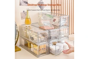 Desktop Cosmetic Transparent Storage Rectangular 12 Capacity Stationery Jewelry Bathroom Drawer Type Multi-layer Plastic