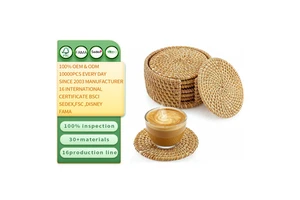 Handmade Rattan Coasters And Stands Natural Round Woven Coasters Set Of 6 Twine Wicker Bohemian Home Decor