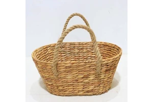 Water Hyacinth Rustic Oval Basket with Jute Rope Handles Eco-Friendly and Durable for Storage