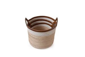 Set of 3 Wicker Rattan Basket Home Decoration, Laundry Basket Vietnam Handicraft Wholesale