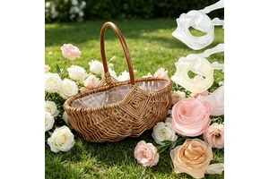 Home Decor Use Natural Rattan Basket With Sturdy Handle for Displaying Artificial Flowers Fruits or Storing Small Essentials