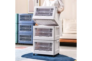 Clear Latch Plastic Stackable Storage Box Folding Plastic Container Collapsible Storage Bin with Lids