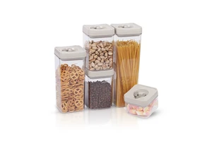 Square Stackable Airtight Plastic Canister Set Flip Top Food Storage Container BPA-Free For Kitchen Pantry Cereal