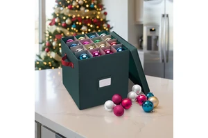 Storage Ornament Box Holiday Organizer Cube 64 Individual Compartments Adjustable Dividers Christmas Decorations Elf Fabric