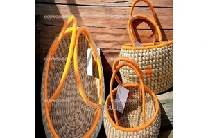 Sabai Grass Fruit and Vegetable Bread Storage Basket With Handle Round Woven Sabai Grass Gift Hamper Wicker Oval Picnic Basket